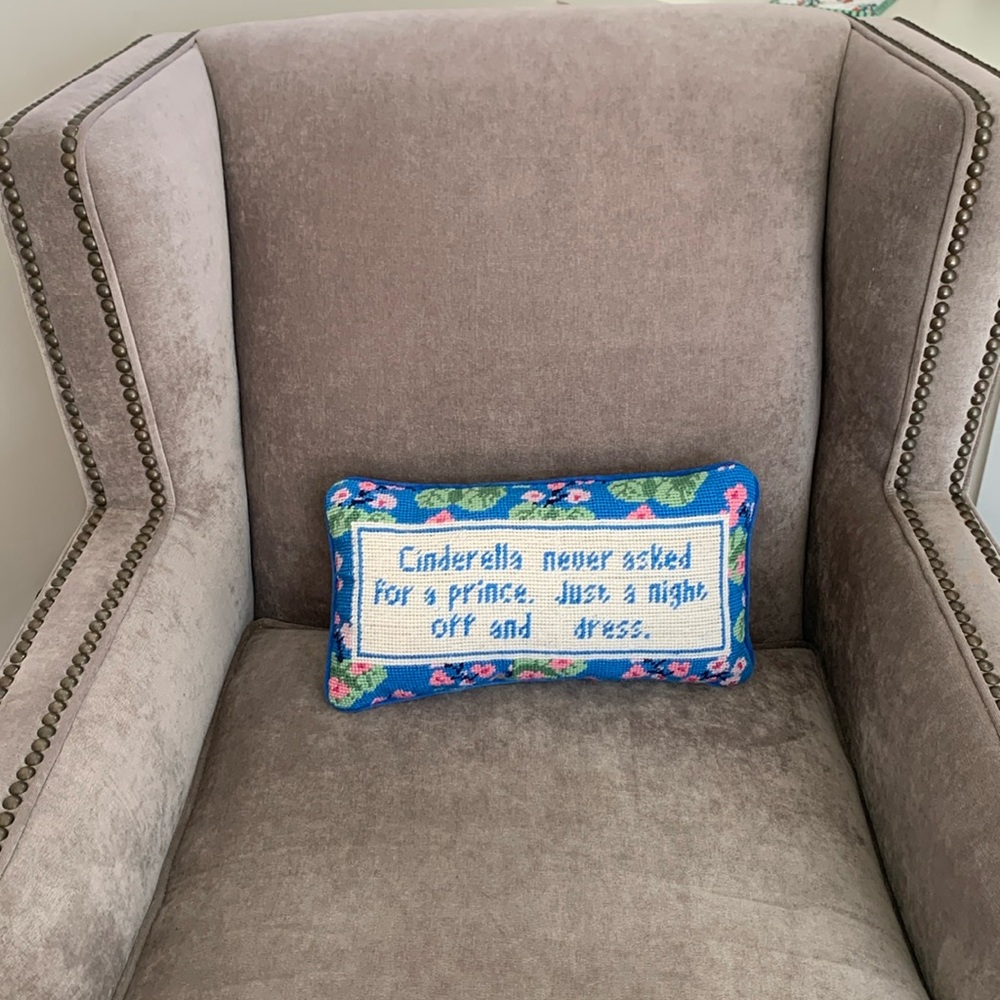 Find Furbish needlepoint Cinderella pillow